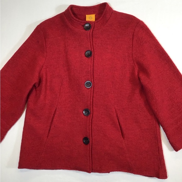 Vintage Ruby Rd Womens 100% Wool Pea Coat Size L Red Button Up Swing Jacket Twee - Picture 13 of 16